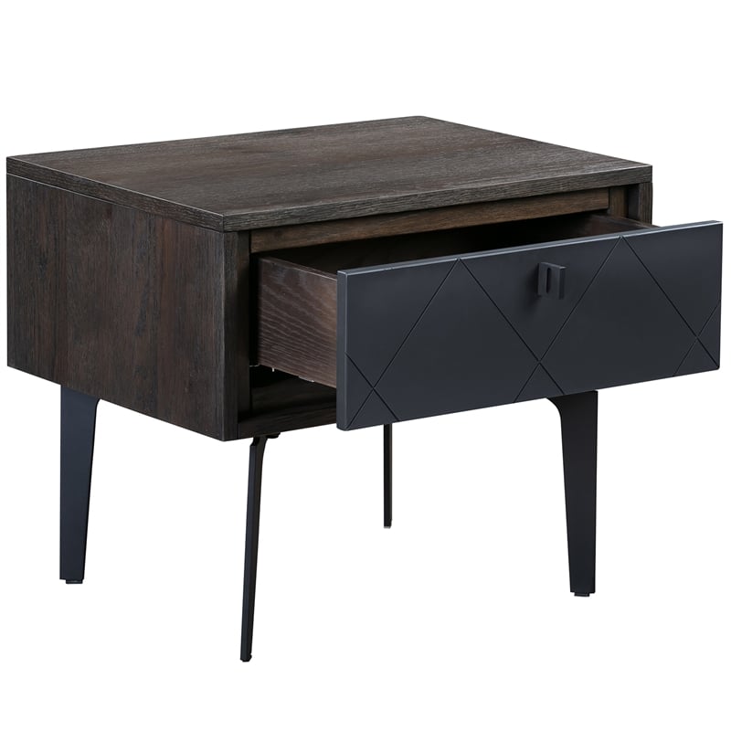 Armen Living Cross 1-Drawer Modern Wood Nightstand in Oak/Dark Gray