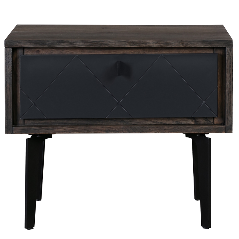 Armen Living Cross 1-Drawer Modern Wood Nightstand in Oak/Dark Gray