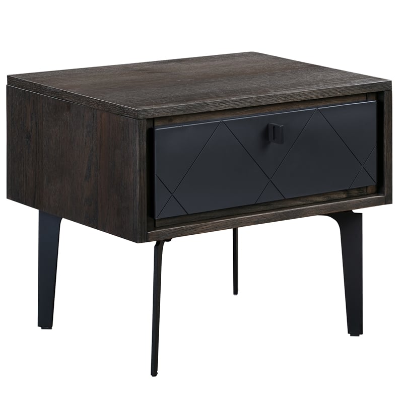 Armen Living Cross 1-Drawer Modern Wood Nightstand in Oak/Dark Gray