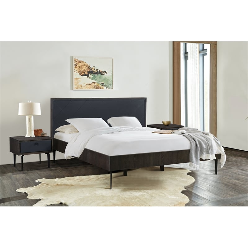 Armen Living Cross 1-Drawer Modern Wood Nightstand in Oak/Dark Gray