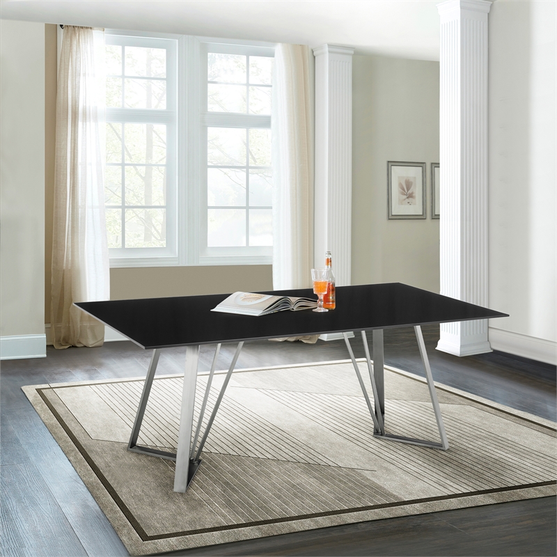 Armen Living Cressida Stainless Steel Dining Room Table in Black/Chrome