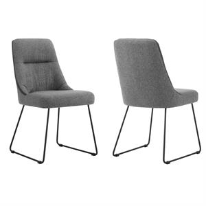 quartz gray fabric and metal dining room chairs - set of 2