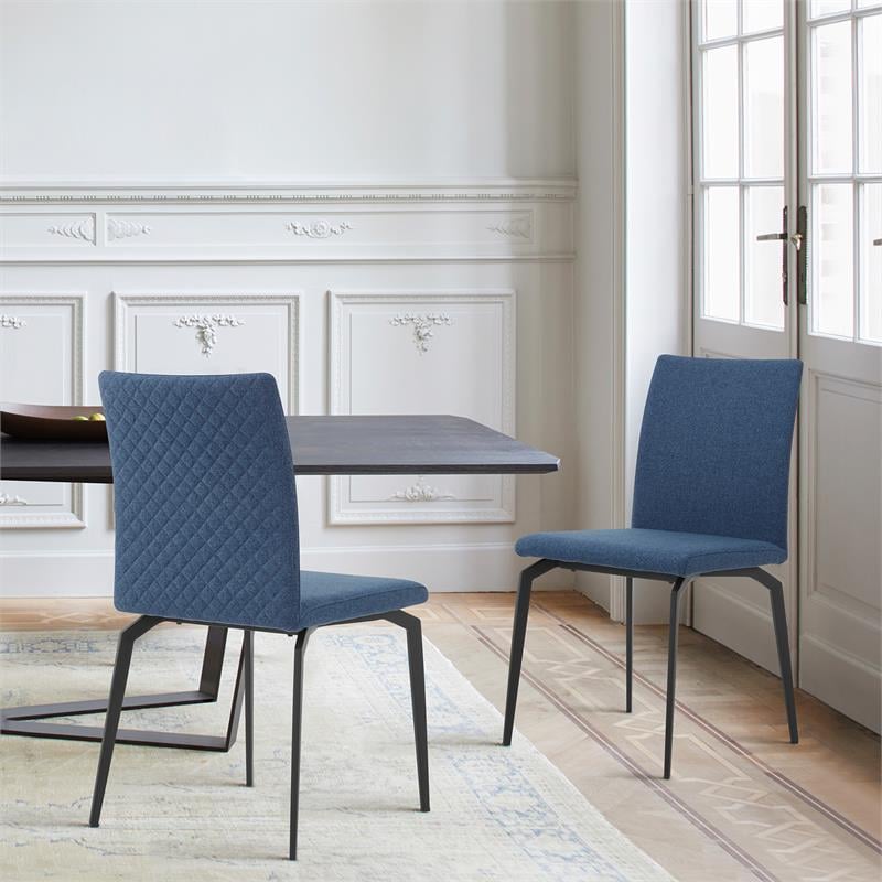 Armen Living Lyon Modern Fabric & Metal Dining Chair in Blue (Set of 2)