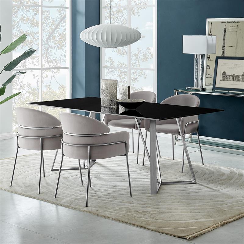 Armen Living Cressida and Portia 5-Piece Fabric/Glass Dining Set in Gray/Black
