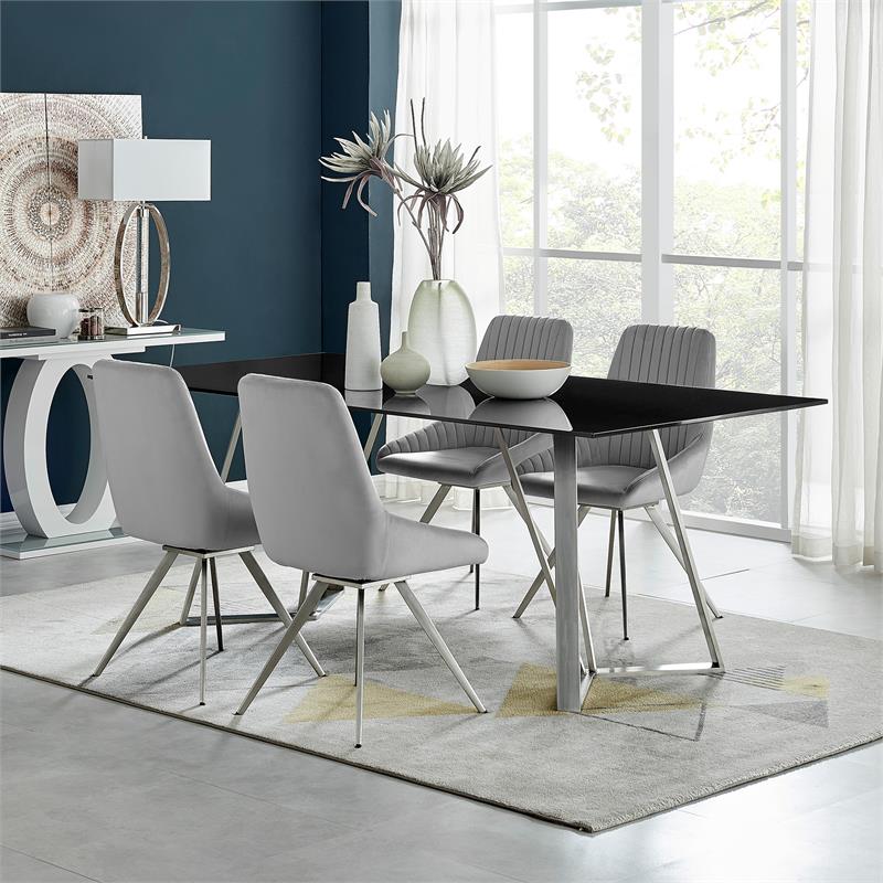 Armen Living Cressida and Skye 5-Piece Fabric/Glass Dining Set in Gray/Black