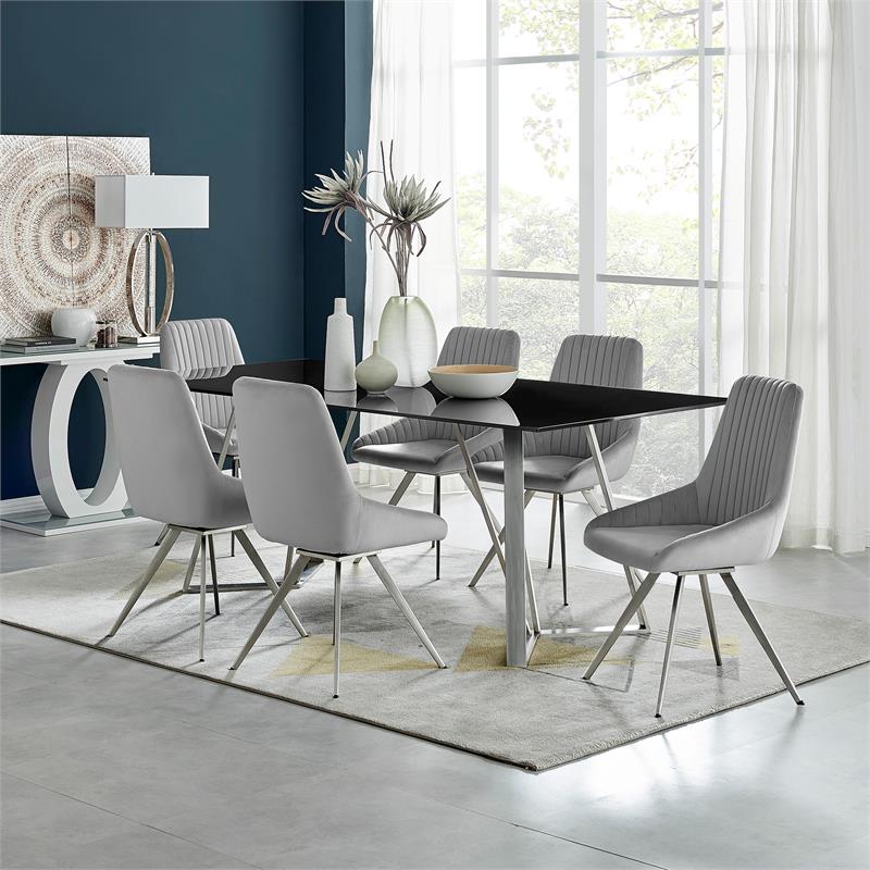 Armen Living Cressida and Skye 7-Piece Fabric/Glass Dining Set in Gray/Black