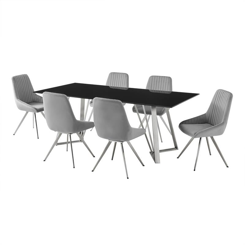 Armen Living Cressida and Skye 7-Piece Fabric/Glass Dining Set in Gray/Black