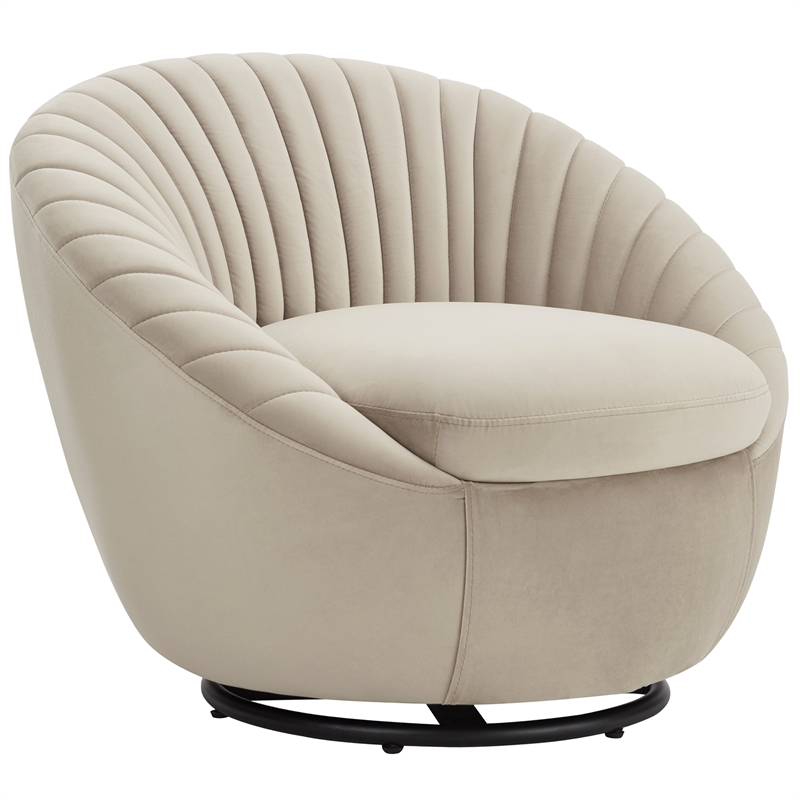 Armen Living Bella Modern Velvet & Metal Swivel Accent Chair in Beige