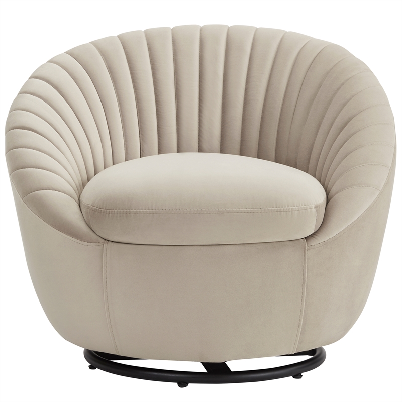 Bella Beige Velvet Swivel Accent Chair with Black Base | Cymax Business