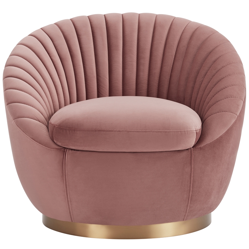 Mitzey Blush Velvet Swivel Accent Chair with Gold Base