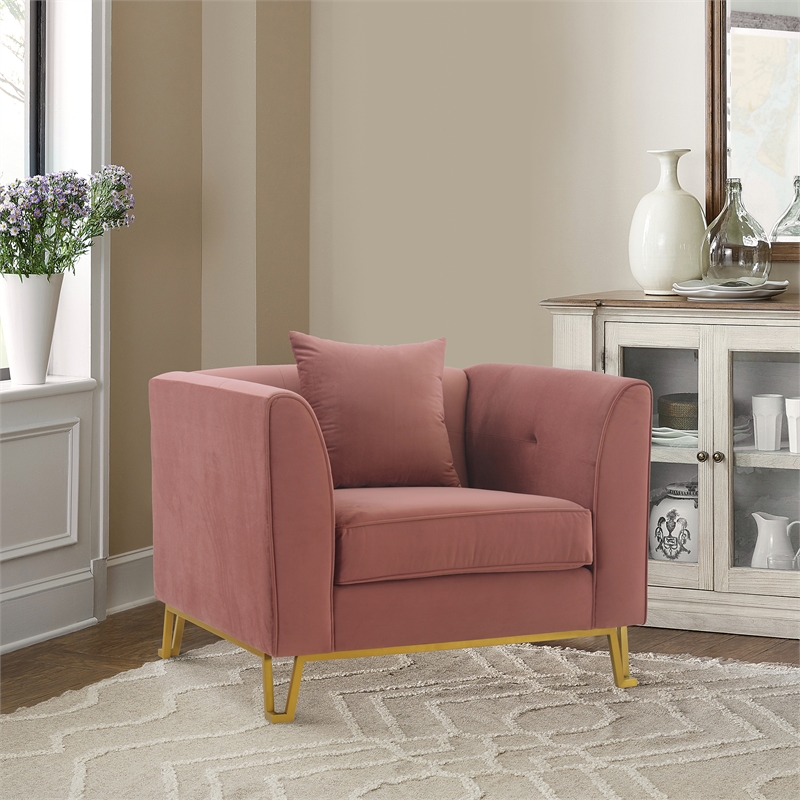 Armen Living Everest Upholstered Fabric Sofa Accent Chair in Blush Pink/Gold