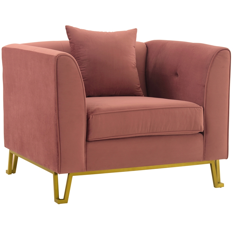 Armen Living Everest Upholstered Fabric Sofa Accent Chair in Blush Pink/Gold