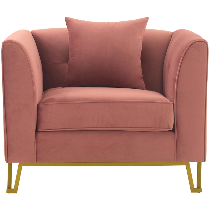 Armen Living Everest Upholstered Fabric Sofa Accent Chair in Blush Pink/Gold