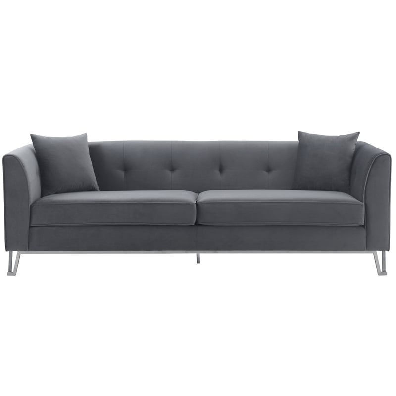 Armen Living Everest Upholstered Fabric & Metal Sofa in Gray/Stainless Steel
