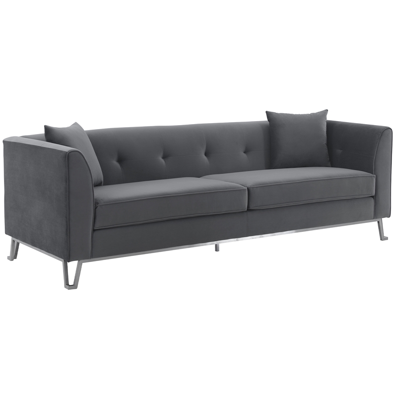 Armen Living Everest Upholstered Fabric & Metal Sofa in Gray/Stainless Steel
