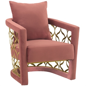 corelli blush fabric upholstered accent chair with brushed gold legs