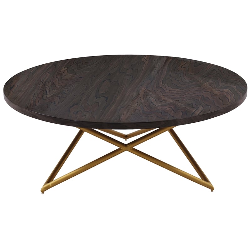 Armen Living Atala Modern Wood Coffee Table with Brushed Gold Legs in Brown