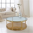 Armen Living Hattie Mid-Century Wood/Glass Coffee Table in Light Espresso/Gold