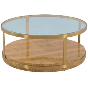 Armen Living Hattie Mid-Century Wood/Glass Coffee Table in Light Espresso/Gold