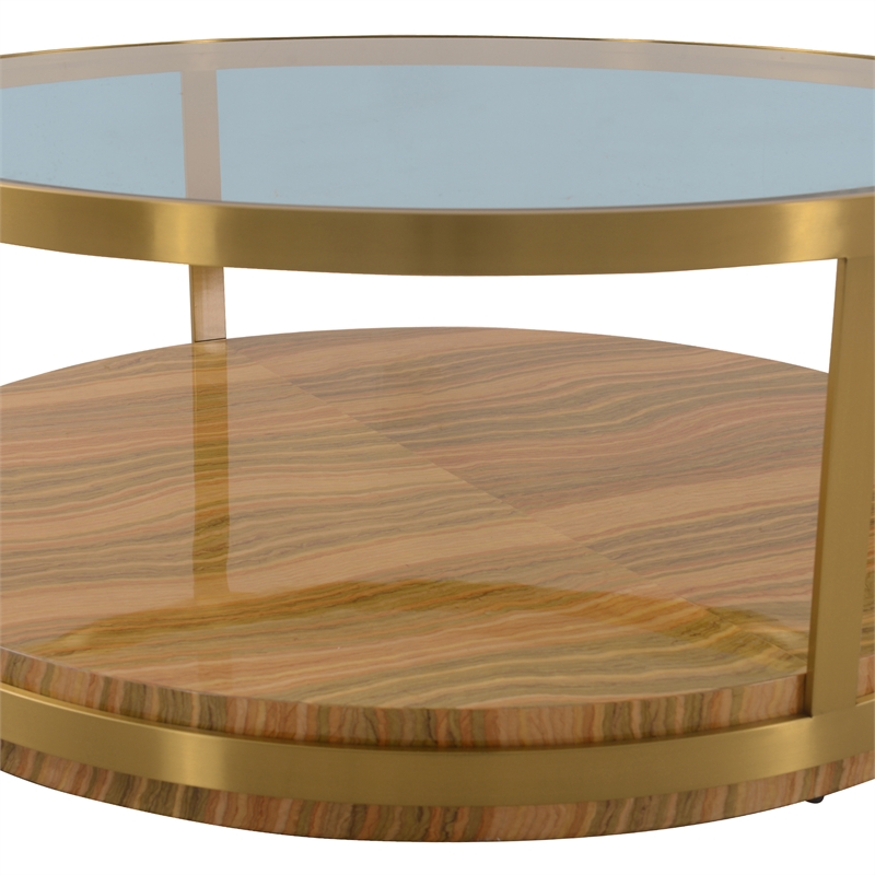 Armen Living Hattie Mid-Century Wood/Glass Coffee Table in Light Espresso/Gold