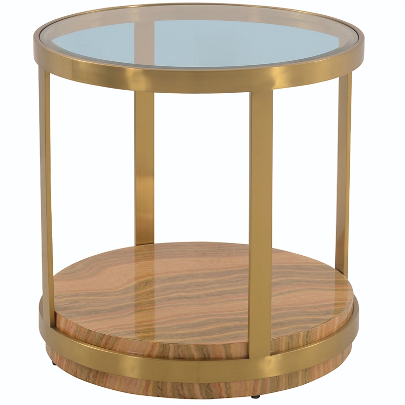 Armen Living Hattie Modern Metal/Glass End Table in Light Espresso/Gold