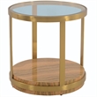 Armen Living Hattie Modern Metal/Glass End Table in Light Espresso/Gold