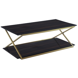 westlake dark brown veneer coffee table with brushed gold legs