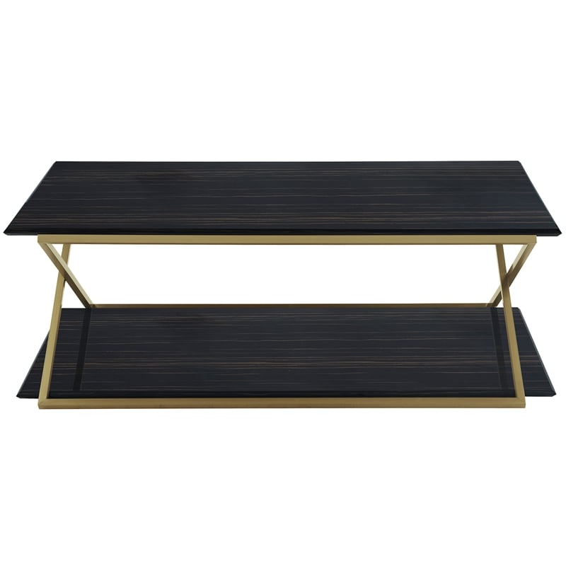 Armen Living Westlake Modern Wood & Metal Coffee Table in Dark Brown/Gold