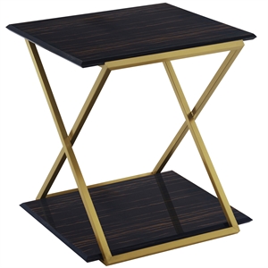 westlake dark brown veneer end table with brushed gold legs