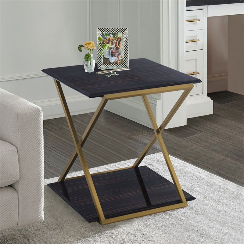 Armen Living Westlake Modern Wood End Table in Dark Brown/Gold