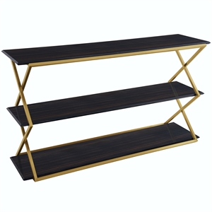 westlake 3-tier dark brown console table with brushed gold legs