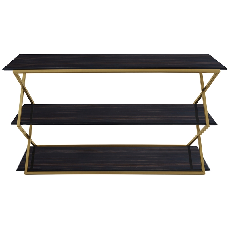 Armen Living Westlake 3-Tier Wood & Metal Console Table in Dark Brown/Gold