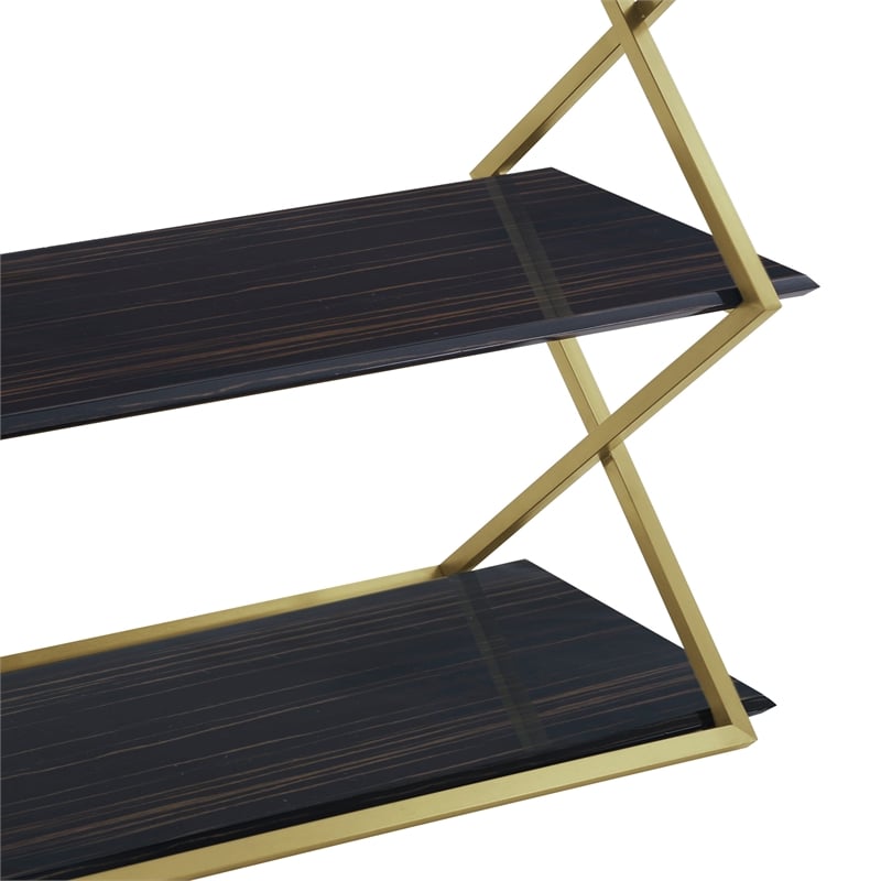 Armen Living Westlake 3-Tier Wood & Metal Console Table in Dark Brown/Gold