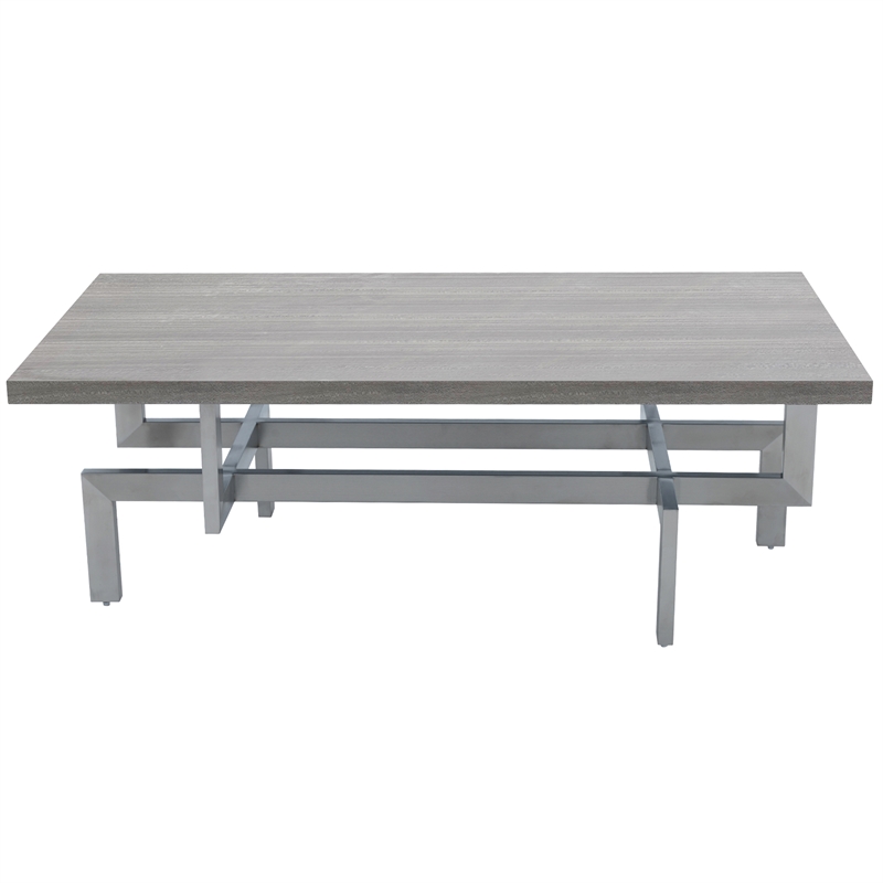 Armen Living Illusion Stainless Steel and Wood Coffee Table in Chrome/Gray