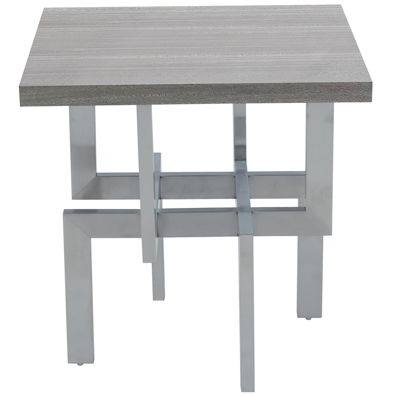 Armen Living Illusion Wood and Stainless Steel End Table in Gray/Chrome