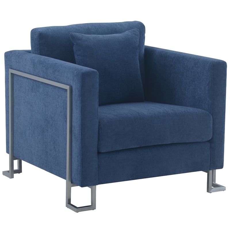 Armen Living Heritage Upholstered Fabric Accent Chair in Blue/Stainless Steel