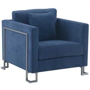 Armen Living Heritage Upholstered Fabric Accent Chair in Blue/Stainless Steel