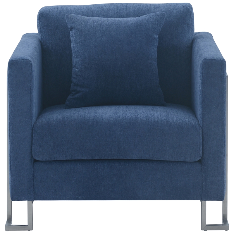 Armen Living Heritage Upholstered Fabric Accent Chair in Blue/Stainless Steel