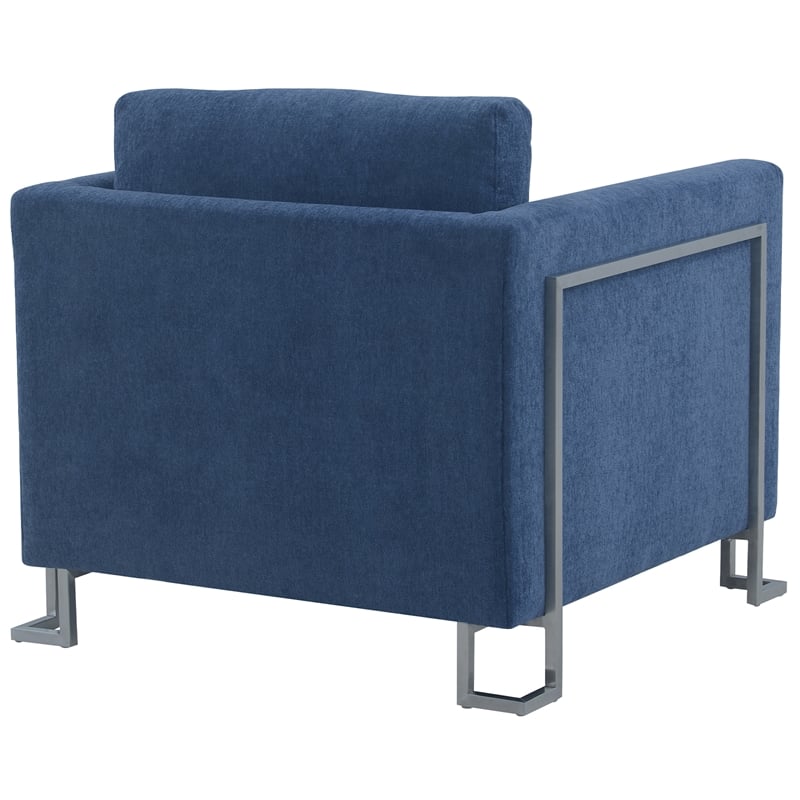 Armen Living Heritage Upholstered Fabric Accent Chair in Blue/Stainless Steel