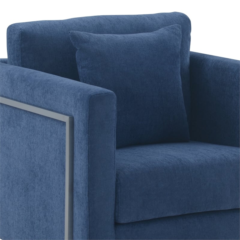 Armen Living Heritage Upholstered Fabric Accent Chair in Blue/Stainless Steel