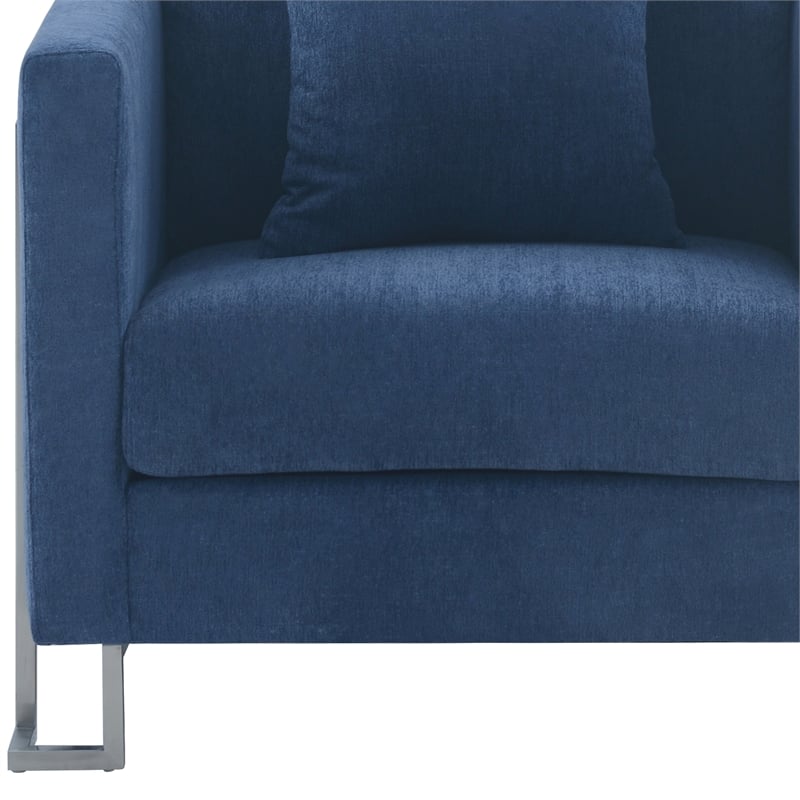Armen Living Heritage Upholstered Fabric Accent Chair in Blue/Stainless Steel