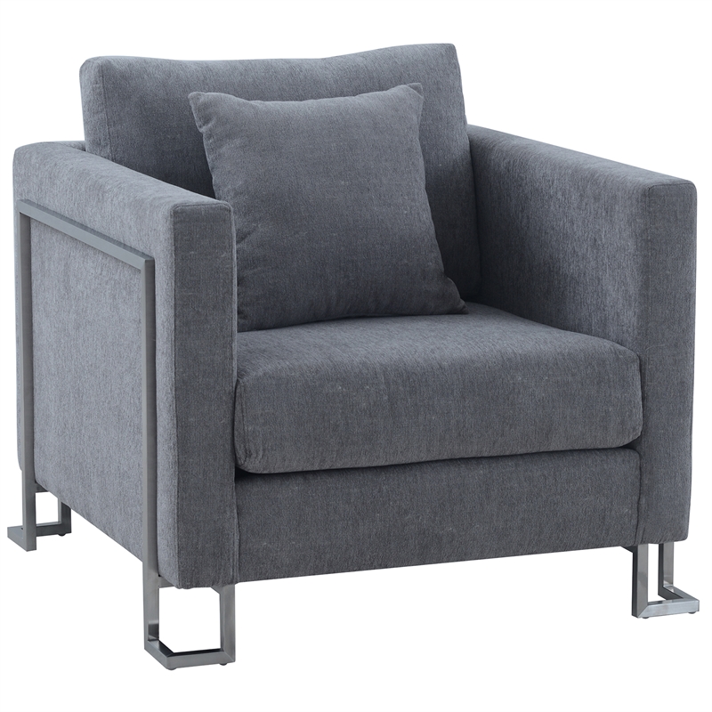 Armen Living Heritage Upholstered Fabric Accent Chair in Gray/Stainless Steel