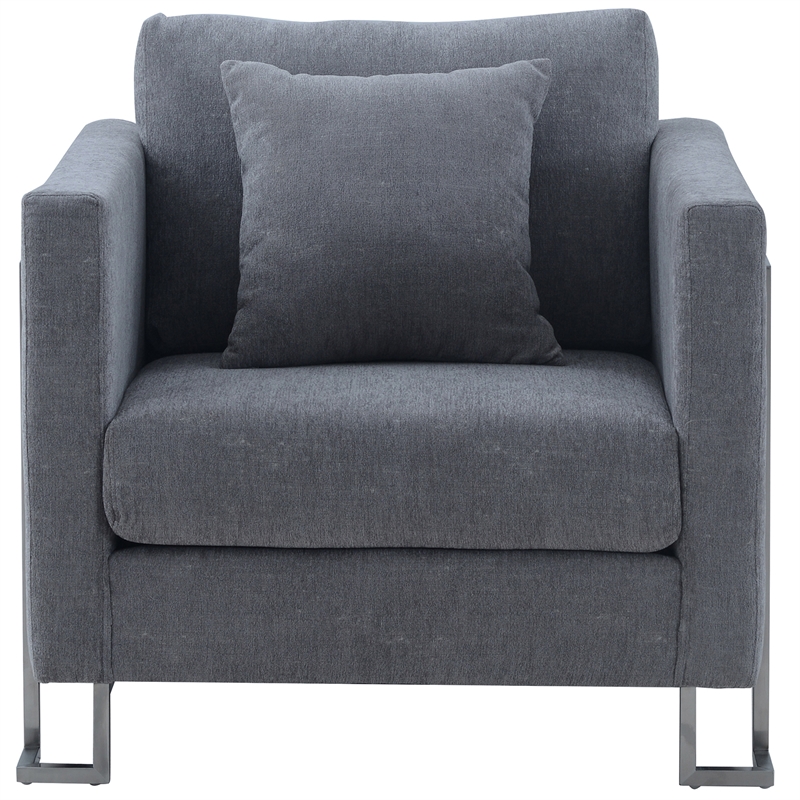 Armen Living Heritage Upholstered Fabric Accent Chair in Gray/Stainless Steel