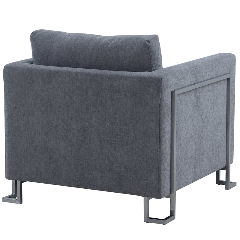 Armen Living Heritage Upholstered Fabric Accent Chair in Gray/Stainless Steel