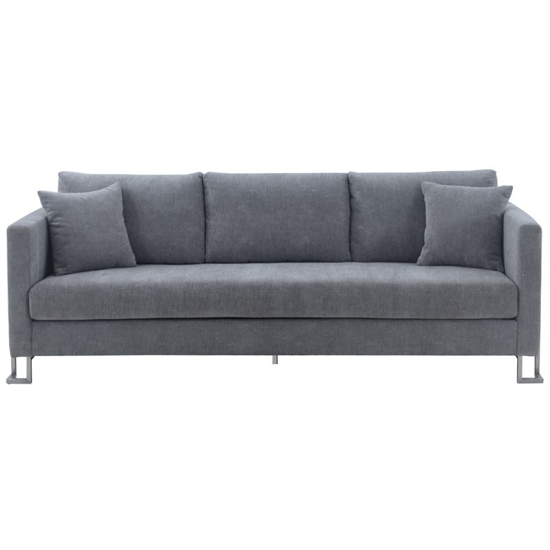 Armen Living Heritage Upholstered Fabric & Metal Sofa in Gray/Stainless Steel