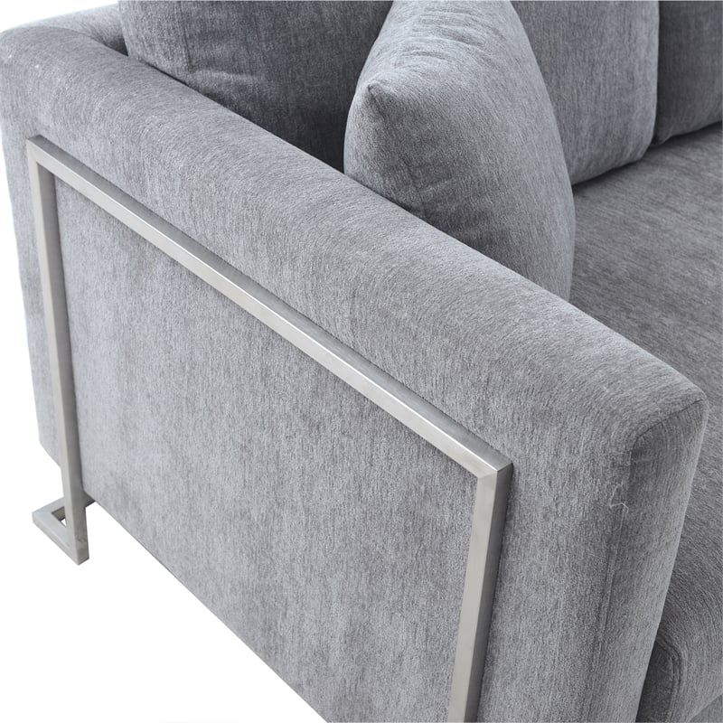 Armen Living Heritage Upholstered Fabric & Metal Sofa in Gray/Stainless Steel