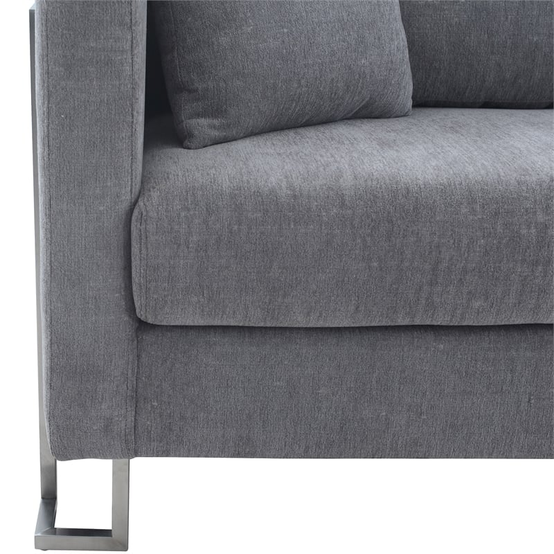 Armen Living Heritage Upholstered Fabric & Metal Sofa in Gray/Stainless Steel
