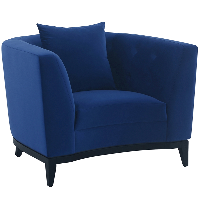 Armen Living Melange Upholstered Modern Velvet & Wood Accent Chair in Blue/Black