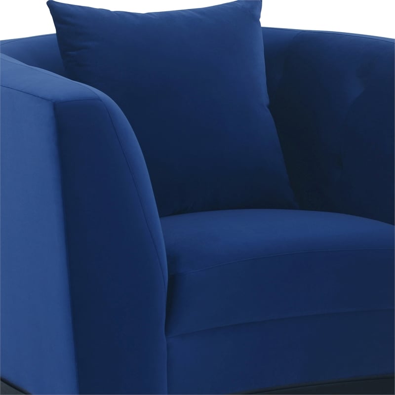 Armen Living Melange Upholstered Modern Velvet & Wood Accent Chair in Blue/Black