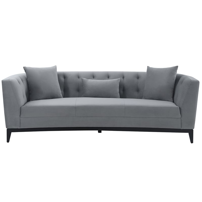Armen Living Melange Modern Velvet & Wood Sofa in Gray/Black